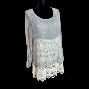 KRAZY KAT Venetian Lace and Sequined Mesh Tunic sz M